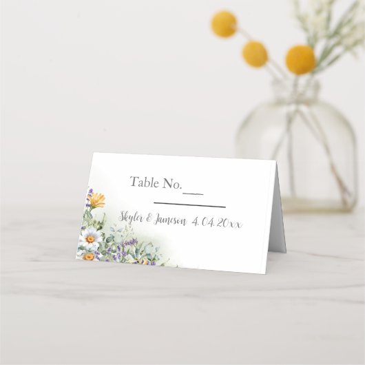 farbenfrohe Wildblume Hochzeit Platzkarte (Vorderseite)