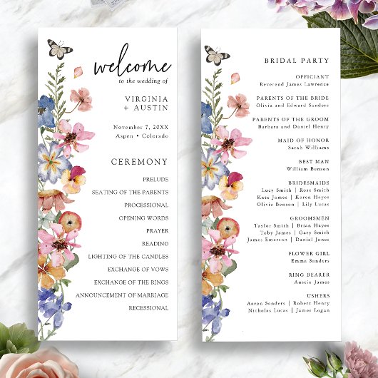farbenfrohe Wildblume Hochzeit Programm