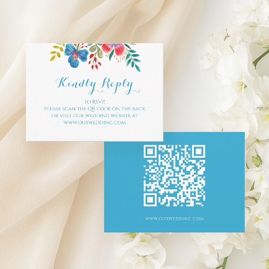 Farbenfrohe Wildblume Hochzeit QR UAWG Begleitkarte