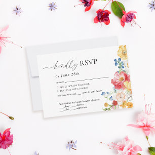 farbenfrohe Wildblume Hochzeit RSVP Karte