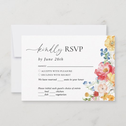 farbenfrohe Wildblume Hochzeit RSVP Karte (Vorderseite)