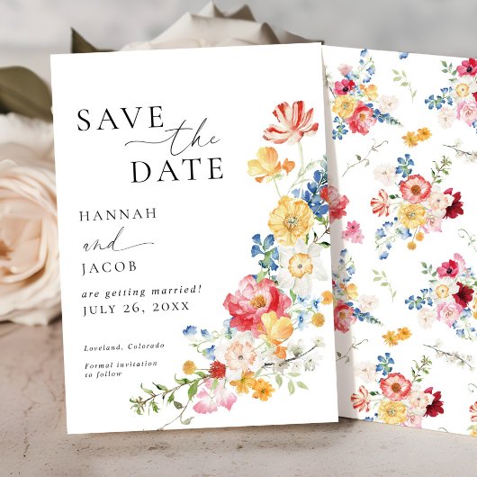 farbenfrohe Wildblume Hochzeit Save The Date