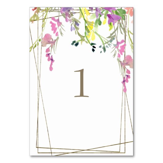 Farbenfrohe Wildblume Hochzeit Tischnummer (Vorderseite)