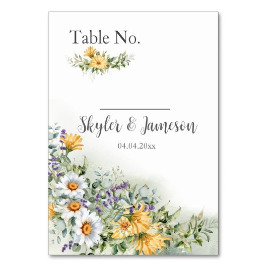 farbenfrohe Wildblume Hochzeit Tischnummer (Vorderseite)