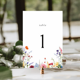 farbenfrohe Wildblume Hochzeit Tischnummer