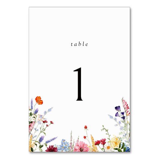 farbenfrohe Wildblume Hochzeit Tischnummer (Vorderseite)