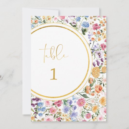 Farbenfrohe Wildblume Hochzeit Tischnummer (Vorderseite)