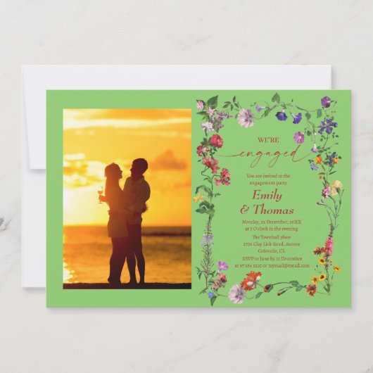 farbenfrohe Wildblume Hochzeit Verlobung Einladung (Vorderseite)
