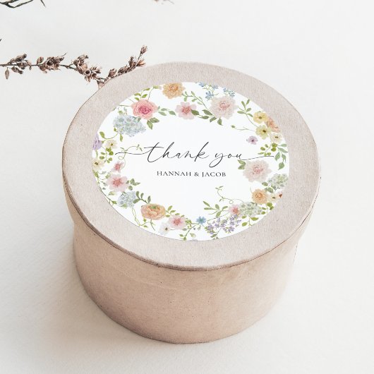 Farbenfrohe Wildblume Hochzeit Vielen Dank Runder Aufkleber