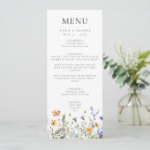 Farbenfrohe Wildblume-Hochzeitmenü Menükarte (Stehend Vorderseite)