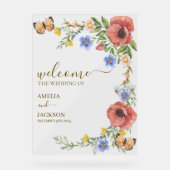 Farbenfrohe Wildblume Hochzeitsempfang Acrylschild (Vorderseite)