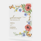 Farbenfrohe Wildblume Hochzeitsempfang Acrylschild (Winkel)