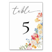 Farbenfrohe Wildblume Hochzeitsempfang Tischnummer (Vorderseite)