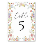 Farbenfrohe Wildblume Hochzeitsempfang Tischnummer (Rückseite)