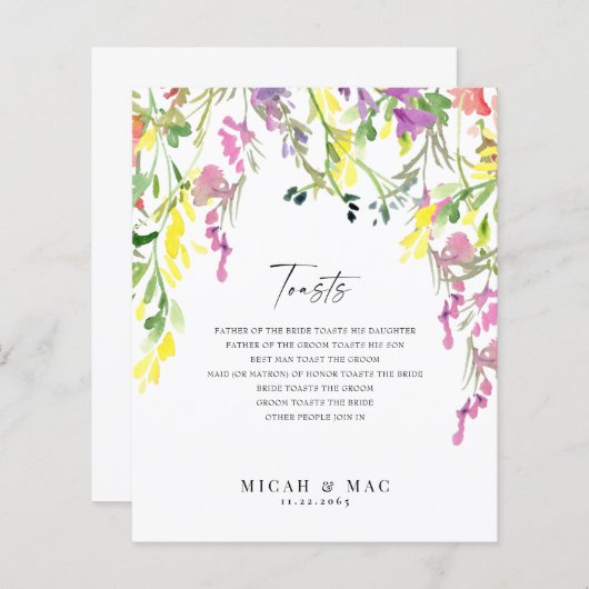 Farbenfrohe Wildblume Hochzeitsempfehlung Toasts (Vorne/Hinten)
