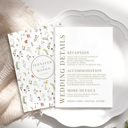 Farbenfrohe Wildblume Hochzeitskarten Begleitkarte