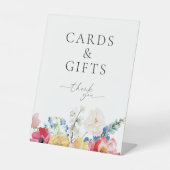 Farbenfrohe Wildblume Hochzeitskarten und Geschenk Sockelschild (Vorderseite)