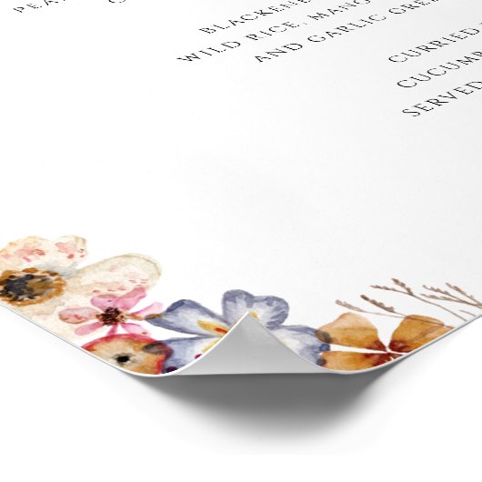 Farbenfrohe Wildblume | Hochzeitsmenü Poster (Ecke)