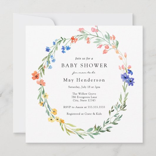 Farbenfrohe Wildblume Kinderdusche Einladung (Vorderseite)