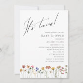 Farbenfrohe Wildblume Kinderdusche Es sind Twins Einladung (Vorderseite)