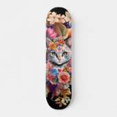 Farbenfrohe Wildblume & Kitten Muster Skateboard (Vorne)