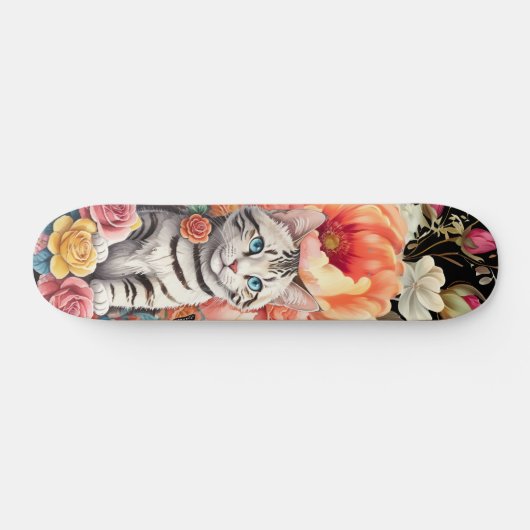 Farbenfrohe Wildblume & Kitten Muster Skateboard (Horizontal)