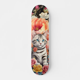 Farbenfrohe Wildblume & Kitten Muster Skateboard