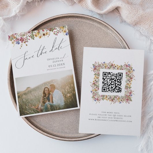 Farbenfrohe Wildblume | Meadow Foto QR-Code Save The Date