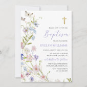 Farbenfrohe Wildblume Meadow Girl Baptisse Einladung (Vorderseite)