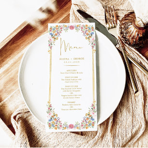Farbenfrohe Wildblume Meadow Wedding Menu Card Einladung