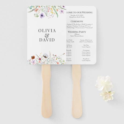 Farbenfrohe Wildblume Meadow Wedding Programm Fächer (Vorne und Hinten)