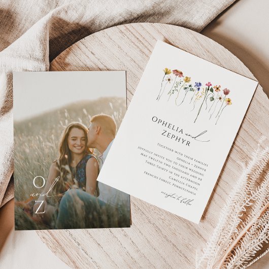 Farbenfrohe Wildblume | Monogram Foto Wedding Invi Einladung