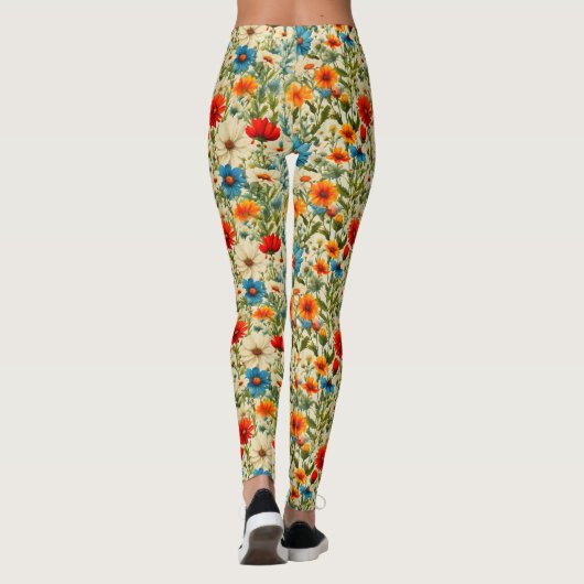 Farbenfrohe Wildblume Muster Leggings (Rückseite)