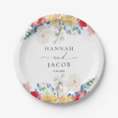 Farbenfrohe Wildblume Personalisierte Hochzeit Pappteller (Vorderseite)