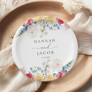 Farbenfrohe Wildblume Personalisierte Hochzeit Pappteller