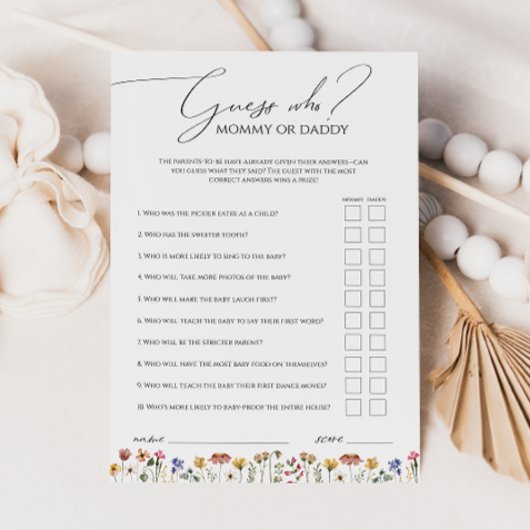 Farbenfrohe Wildblume raten, wer Mama- oder Daddy- Einladung