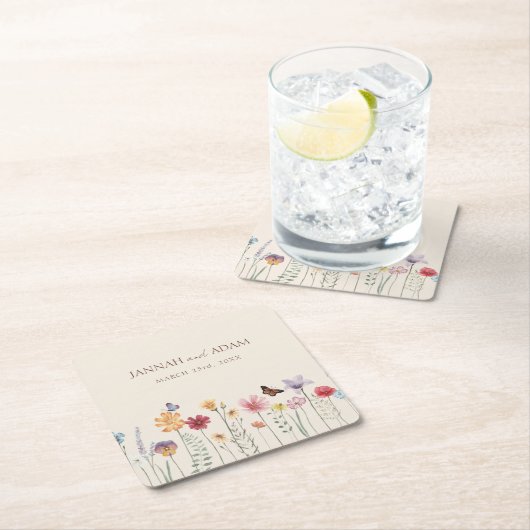 farbenfrohe Wildblume Rechteckiger Pappuntersetzer (Vor Ort)