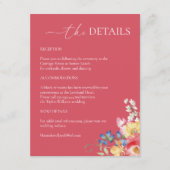 Farbenfrohe Wildblume Rosa Hochzeitsdetails Begleitkarte (Vorderseite)