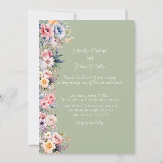 Farbenfrohe Wildblume Sage Green Wedding Einladung (Vorderseite)