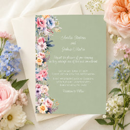 Farbenfrohe Wildblume Sage Green Wedding Einladung