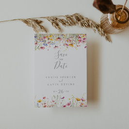 Farbenfrohe Wildblume Save the Date Postkarte