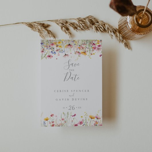 Farbenfrohe Wildblume Save the Date Postkarte