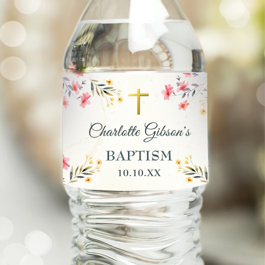 Farbenfrohe Wildblume Taufe Papier Teller Wasserflaschenetikett