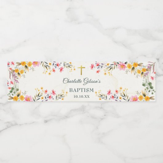 Farbenfrohe Wildblume Taufe Papier Teller Wasserflaschenetikett (Einzelnes Label)