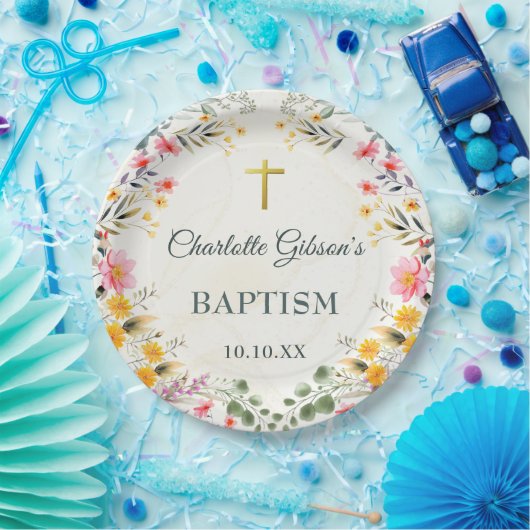 Farbenfrohe Wildblume Taufe Pappteller (Party)