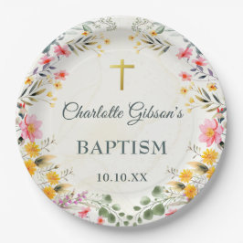 Farbenfrohe Wildblume Taufe Pappteller