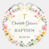 Farbenfrohe Wildblume Taufe Runder Aufkleber (Vorderseite)