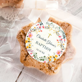 Farbenfrohe Wildblume Taufe Runder Aufkleber