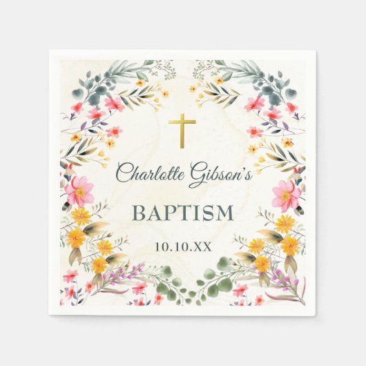 Farbenfrohe Wildblume Taufe Serviette (Vorderseite)
