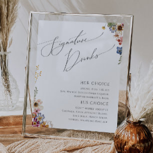 Farbenfrohe Wildblume Unterschrift Drinks Poster